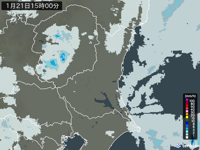 茨城県の雨雲レーダー(2025年01月21日)