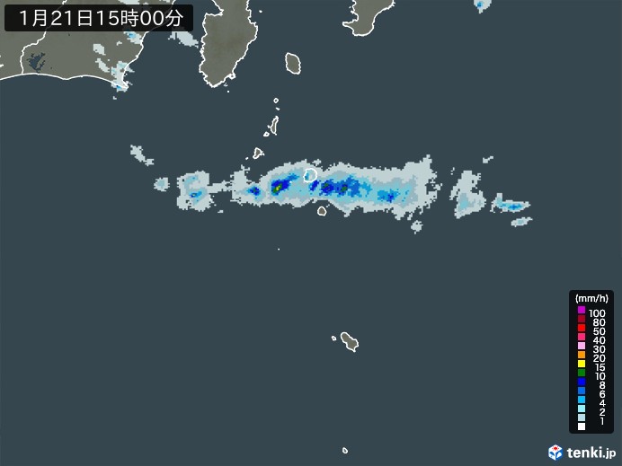 伊豆諸島(東京都)の雨雲レーダー(2025年01月21日)