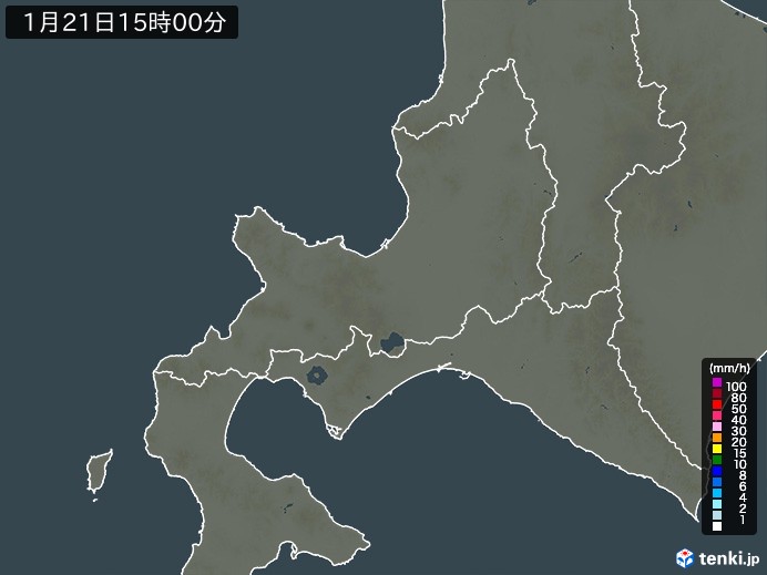 道央の雨雲レーダー(2025年01月21日)