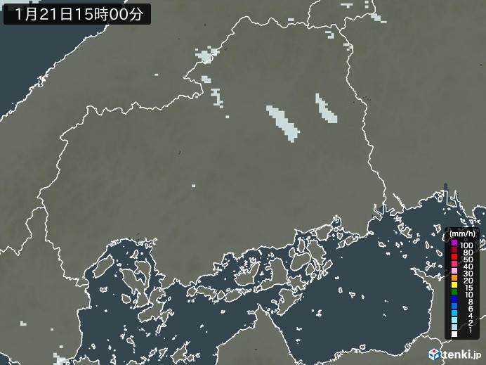 広島県の雨雲レーダー(2025年01月21日)