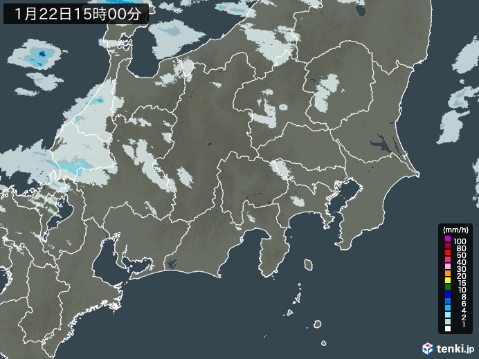 関東・甲信地方の雨雲レーダー(2025年01月22日)