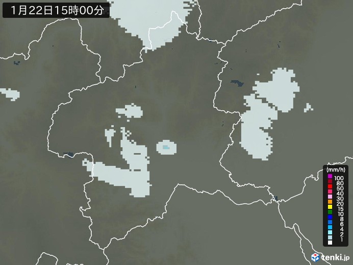 群馬県の雨雲レーダー(2025年01月22日)