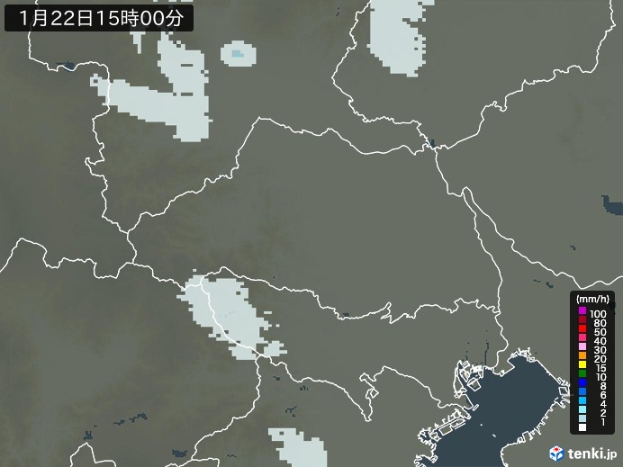 埼玉県の雨雲レーダー(2025年01月22日)