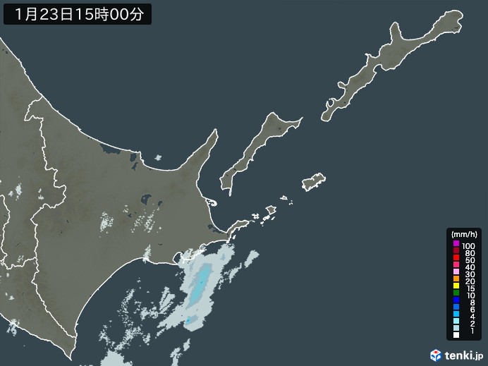 道東の雨雲レーダー(2025年01月23日)