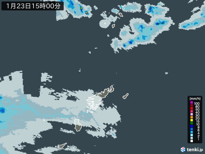 奄美諸島(鹿児島県)の雨雲レーダー(2025年01月23日)