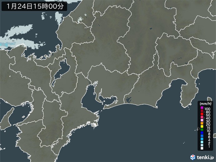 東海地方の雨雲レーダー(2025年01月24日)