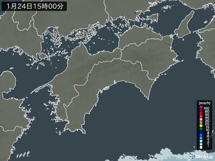 四国地方の雨雲レーダー(2025年01月24日)