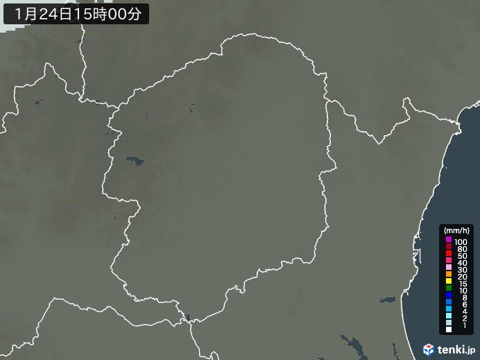 栃木県の雨雲レーダー(2025年01月24日)