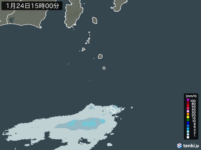 伊豆諸島(東京都)の雨雲レーダー(2025年01月24日)