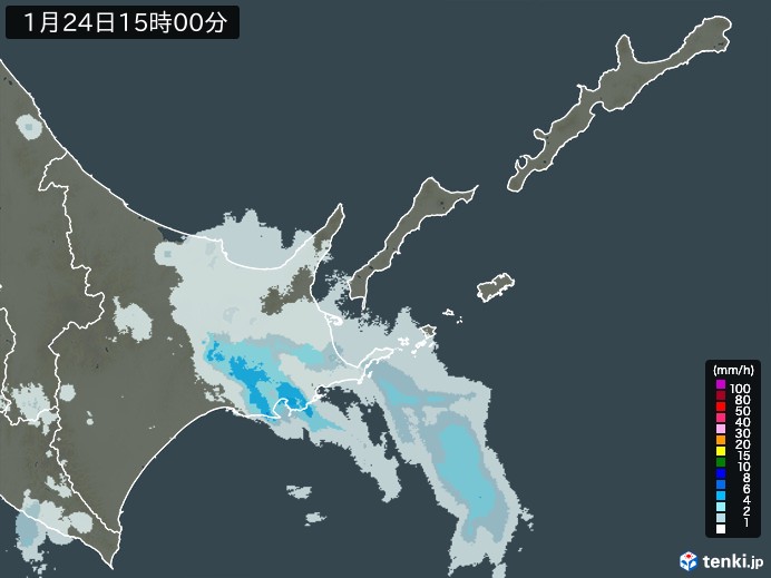 道東の雨雲レーダー(2025年01月24日)