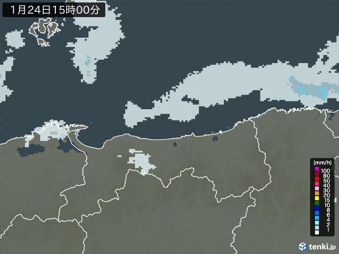鳥取県の雨雲レーダー(2025年01月24日)