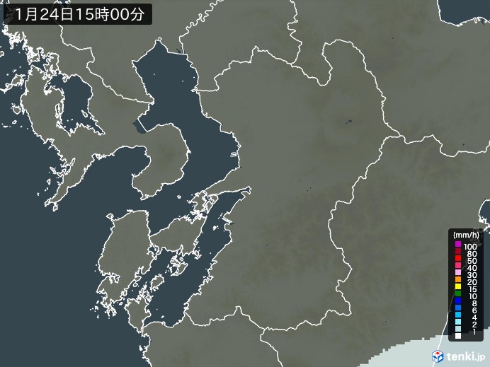 熊本県の雨雲レーダー(2025年01月24日)
