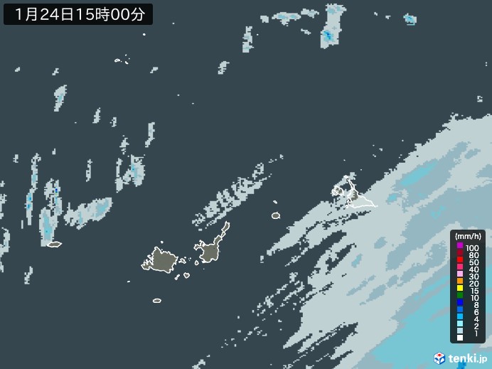 宮古・石垣・与那国(沖縄県)の雨雲レーダー(2025年01月24日)