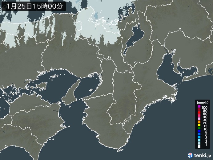 近畿地方の雨雲レーダー(2025年01月25日)