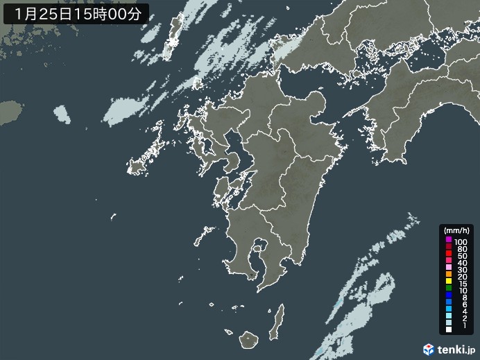 九州地方の雨雲レーダー(2025年01月25日)