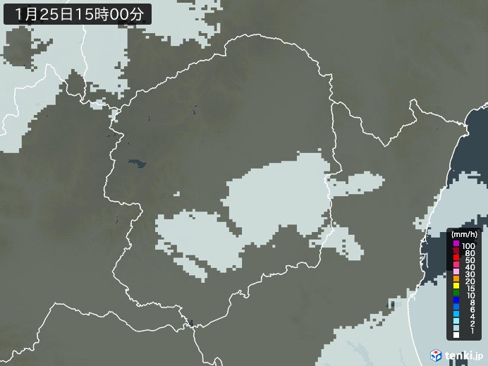 栃木県の雨雲レーダー(2025年01月25日)