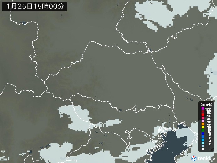 埼玉県の雨雲レーダー(2025年01月25日)