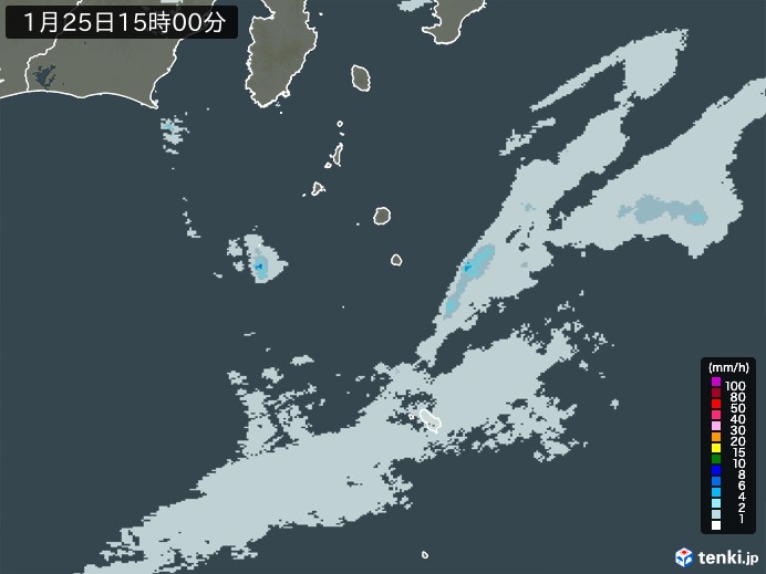 伊豆諸島(東京都)の雨雲レーダー(2025年01月25日)
