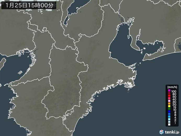 三重県の雨雲レーダー(2025年01月25日)