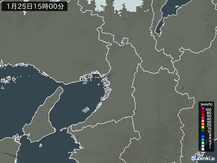大阪府の雨雲レーダー(2025年01月25日)
