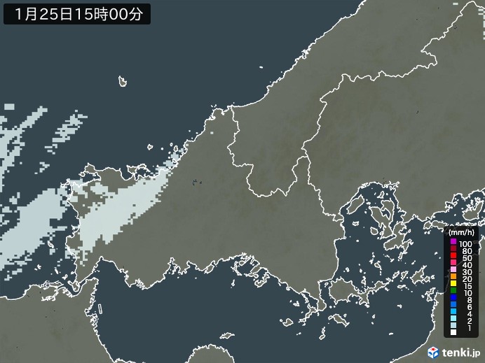 山口県の雨雲レーダー(2025年01月25日)