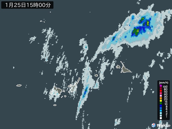宮古・石垣・与那国(沖縄県)の雨雲レーダー(2025年01月25日)