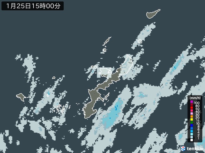 沖縄県の雨雲レーダー(2025年01月25日)