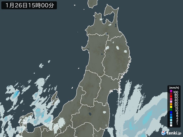 東北地方の雨雲レーダー(2025年01月26日)