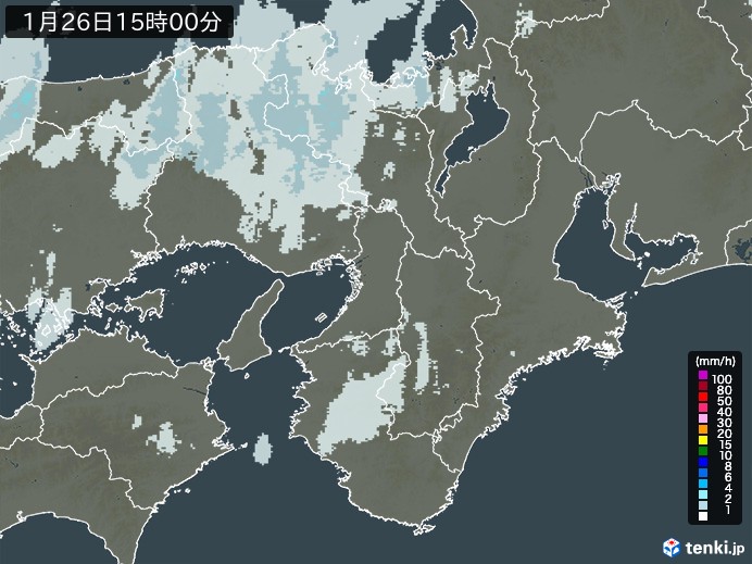 近畿地方の雨雲レーダー(2025年01月26日)