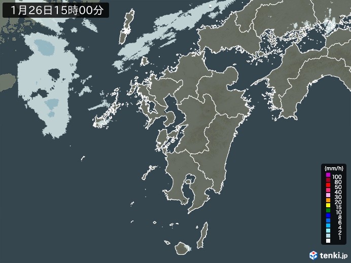九州地方の雨雲レーダー(2025年01月26日)