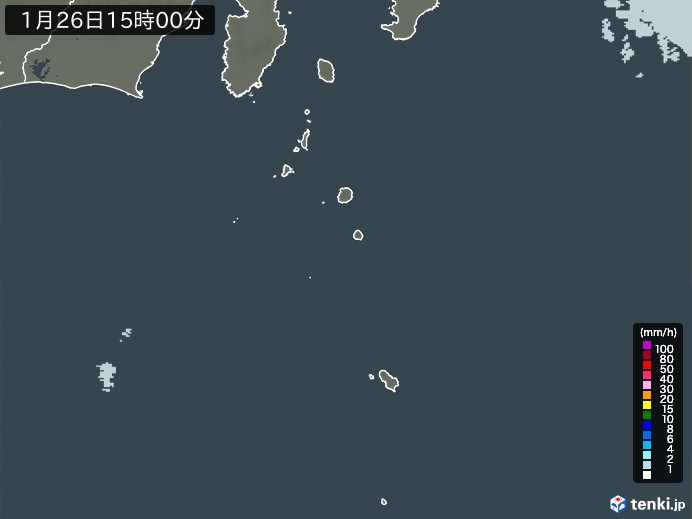 伊豆諸島(東京都)の雨雲レーダー(2025年01月26日)