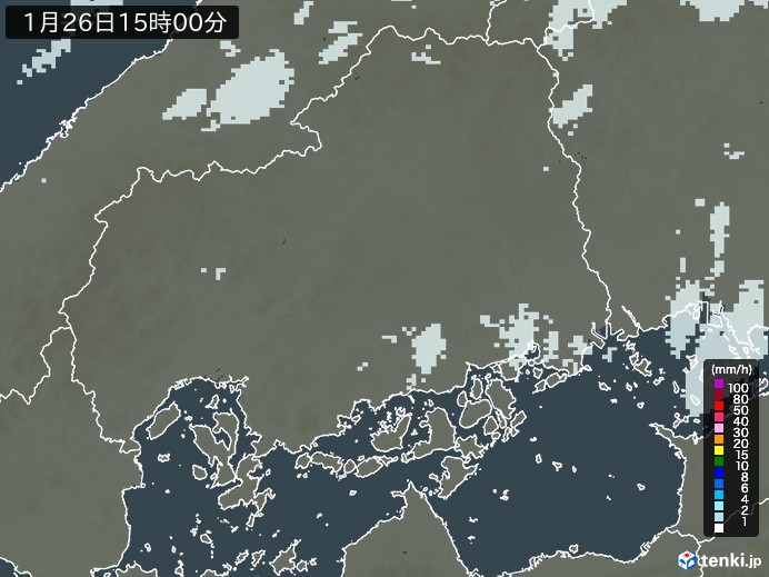 広島県の雨雲レーダー(2025年01月26日)