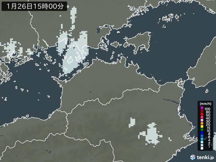 香川県の雨雲レーダー(2025年01月26日)