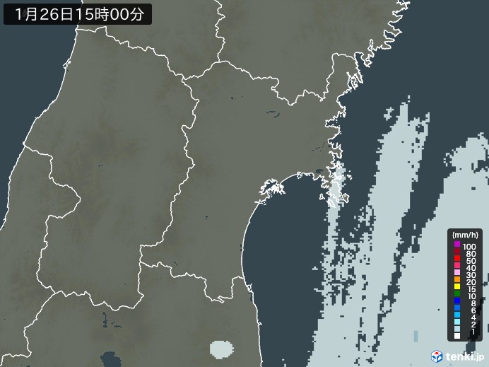 宮城県の雨雲レーダー(2025年01月26日)