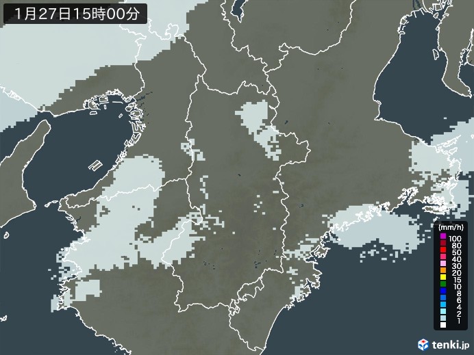 奈良県の雨雲レーダー(2025年01月27日)