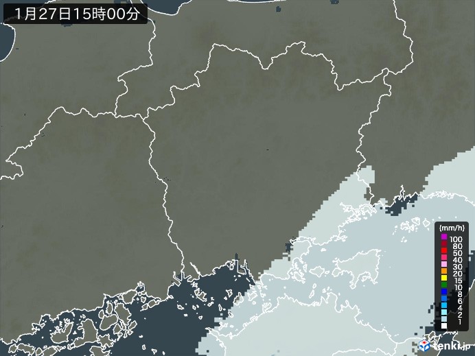 岡山県の雨雲レーダー(2025年01月27日)