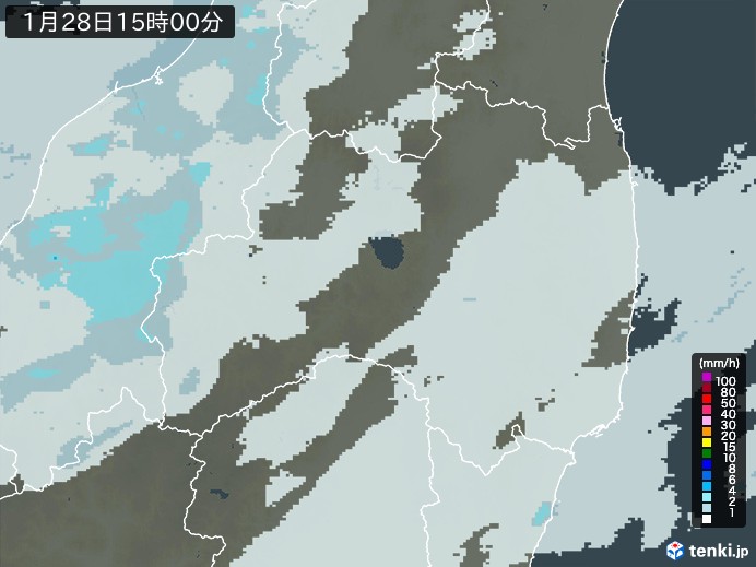 福島県の雨雲レーダー(2025年01月28日)