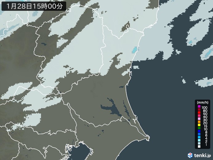 茨城県の雨雲レーダー(2025年01月28日)