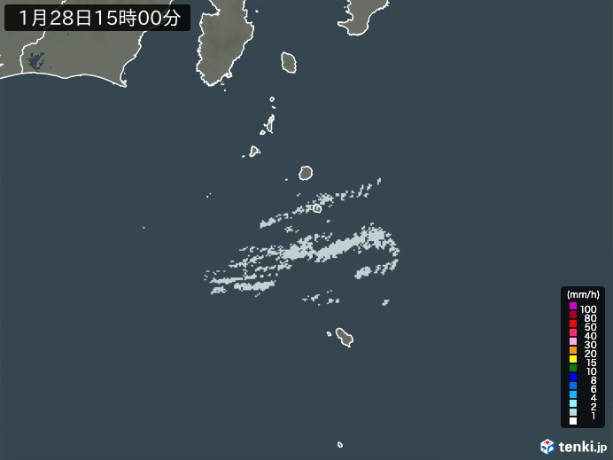伊豆諸島(東京都)の雨雲レーダー(2025年01月28日)