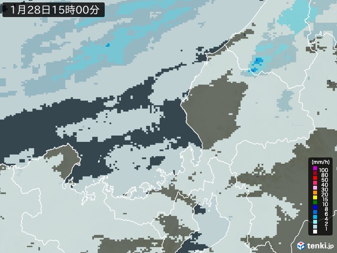 福井県の雨雲レーダー(2025年01月28日)
