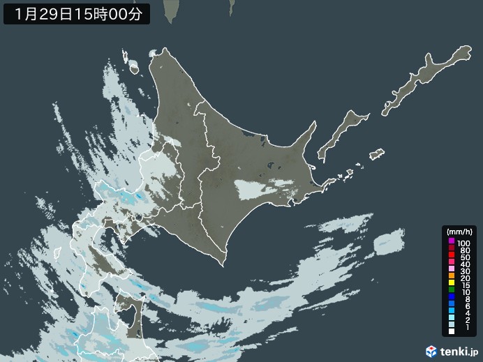 北海道地方の雨雲レーダー(2025年01月29日)