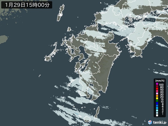 九州地方の雨雲レーダー(2025年01月29日)