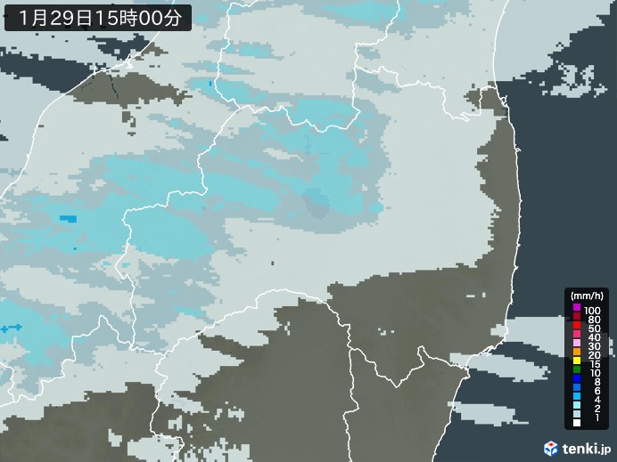 福島県の雨雲レーダー(2025年01月29日)