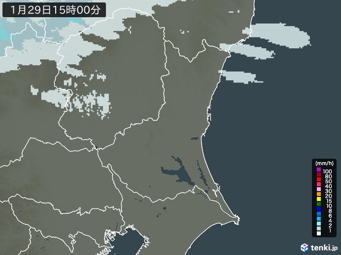 茨城県の雨雲レーダー(2025年01月29日)