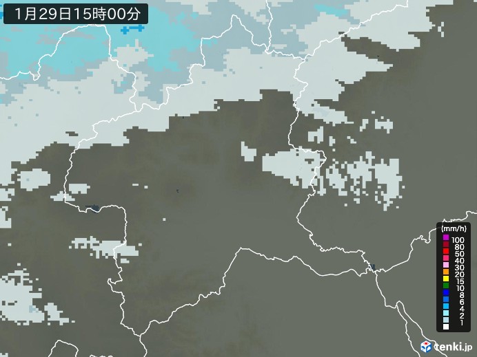 群馬県の雨雲レーダー(2025年01月29日)