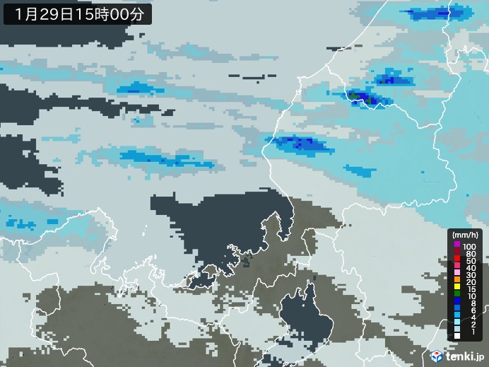 福井県の雨雲レーダー(2025年01月29日)