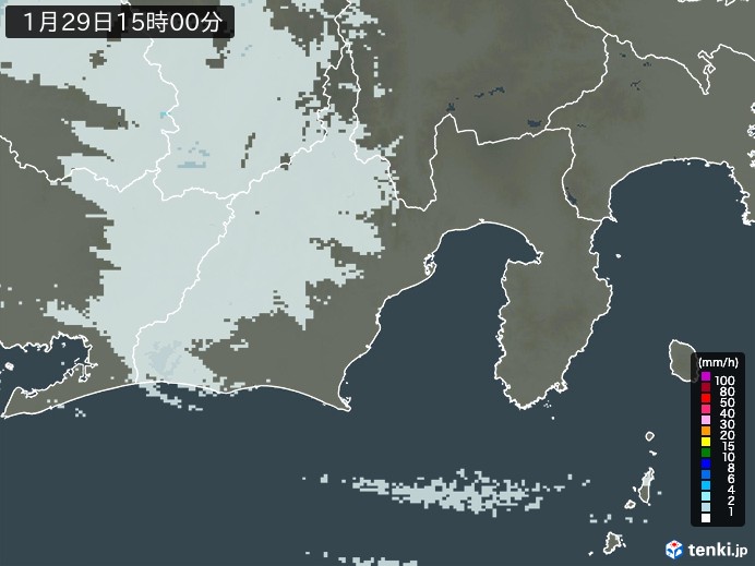 静岡県の雨雲レーダー(2025年01月29日)