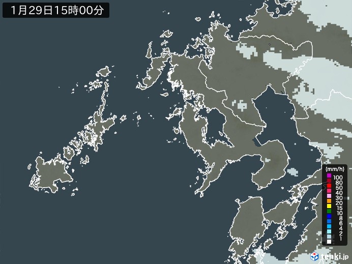 長崎県の雨雲レーダー(2025年01月29日)