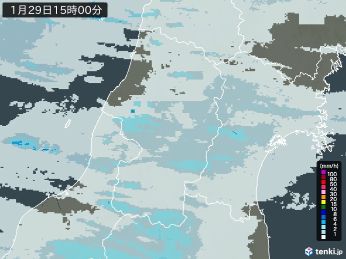 山形県の雨雲レーダー(2025年01月29日)