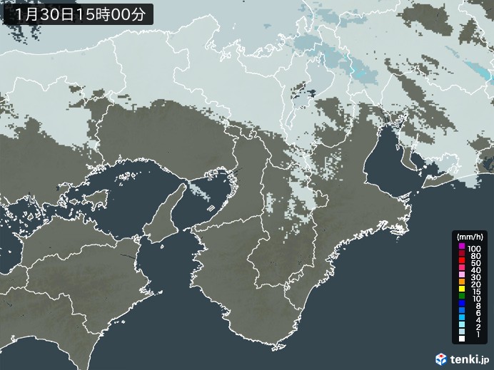 近畿地方の雨雲レーダー(2025年01月30日)